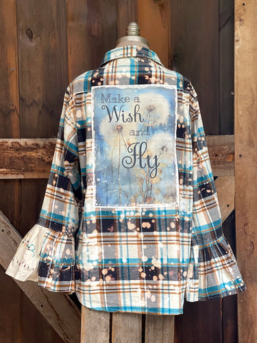 MAKE A WISH AND FLY Flared Sleeve Flannel
